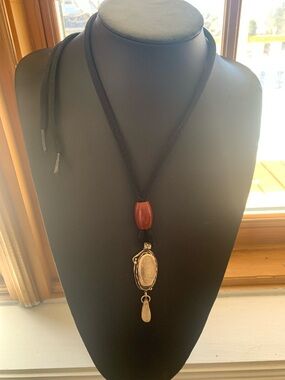 Handcrafted Antlers and Wood Brown Pendant Necklace on shoelace